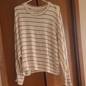 Cleo Women's Beige and Black Striped Bat Wing Sleeve Top